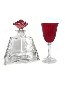 Bohemia Καράφα ποτήρι γάμου κρυστάλλινα με κόκκινο χρώμα