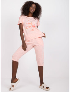 Fashionhunters Ροζ πιτζάμες δύο τεμαχίων με κοντά μανίκια
