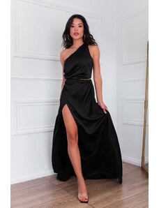Joy Fashion House Zenna μακρύ φόρεμα με όψη σατέν μαύρο