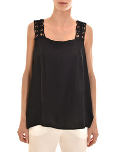 AGGEL KNITWEAR Aggel Satin Top With Knitted Shoulders-Black