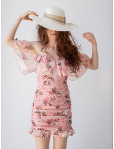 Sotris collection | Φόρεμα με ακάλυπτους ώμους και τριαντάφυλλα Ροζ