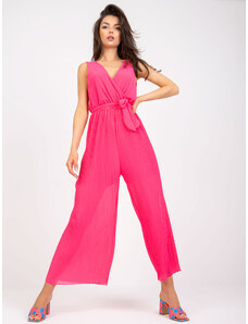 Fashionhunters Ροζ μακριά πλισέ ολόσωμη φόρμα με φαρδιά πόδια