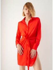 Sotris collection | Γκοφρέ σεμιζιέ φόρεμα με δέσιμο μπροστά Κόκκινο