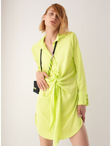 Sotris collection | Γκοφρέ σεμιζιέ φόρεμα με δέσιμο μπροστά Πράσινο