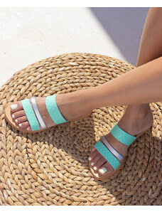 LOVEFASHIONPOINT Sandals Flat Γυναικεία Βεραμάν-Ασημί Δερματίνη