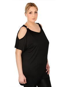 Francesca Fashion Γυναικεία μπλούζα με κρίκους στους ώμους Μαύρο