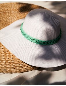 INSHOES Γυναικείo καπέλo ψαθινό με χρωματιστή λεπτομέρεια Λευκό