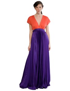 MADAME SHOU SHOU V-Neckline Long Dress With Pleated Skirt With Buttons On The Back. Sicilienne