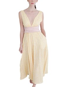MADAME SHOU SHOU Maxi Dress With V-Neckline And Long Belt Chévrefeuille yellow floral