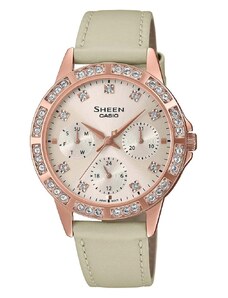 CASIO Sheen SHE-3517PGL-9AUEF Crystals Multifunction Beige Leather Strap
