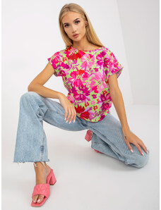 Fashionhunters Πράσινη-ροζ καλοκαιρινή μπλούζα με λουλούδια RUE PARIS
