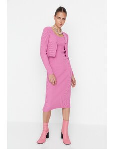 Trendyol ροζ κουμπί λεπτομερής ζακέτα φόρεμα πλεκτά κοστούμι