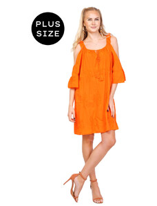 LIKEASTAR Φόρεμα/τουνίκ με κέντημα μεγάλα μεγέθη - Πορτοκαλί