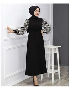 HAKKE Zebra Μοτίβο Μακρύ Μήκος Hijab Φόρεμα - Μαύρο Zeraa-678
