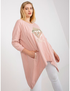 Fashionhunters Σκονισμένη ροζ μακριά μπλούζα μεγαλύτερου μεγέθους με τσέπες