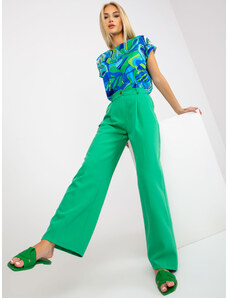 Fashionhunters Πράσινο φαρδύ παντελόνι με τσέπες