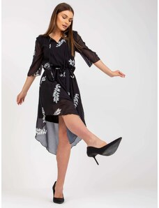 Fashionhunters Μαύρο ασύμμετρο φόρεμα με στάμπα Yarela και δέσιμο