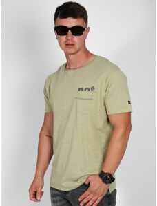 VAN HIPSTER T-Shirt Φλάμα με Τσέπη και Τύπωμα - Αν. Πράσινο - 015006
