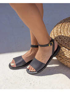 LOVEFASHIONPOINT Sandals Flat Γυναικεία Μαύρα Δερμάτινα