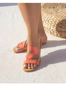 LOVEFASHIONPOINT Sandals Flat Γυναικεία Κοραλί Δερμάτινα