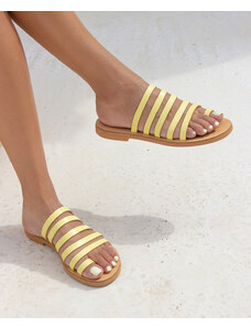 LOVEFASHIONPOINT Sandals Flat Γυναικεία Κίτρινα Δερματίνη