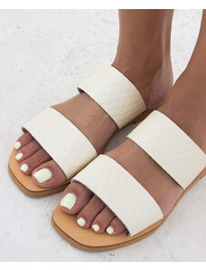 LOVEFASHIONPOINT Sandals Flat Γυναικεία Κρεμ Δερμάτινα