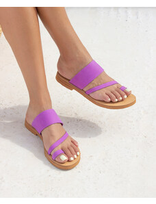 LOVEFASHIONPOINT Sandals Flat Γυναικεία Μωβ Δερμάτινα