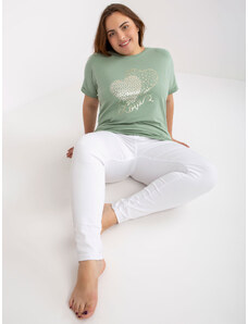 Fashionhunters Γυναικείο T-shirt από βαμβάκι φιστικιού με μεγάλη στάμπα