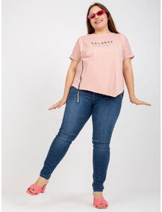 Fashionhunters Dusty pink Plus size μπλουζάκι με κείμενο και εφαρμογή