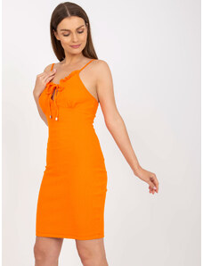Fashionhunters Πορτοκαλί εφαρμοστό βασικό φόρεμα με ρίγες RUE PARIS
