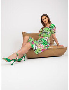 Fashionhunters Πράσινο ισπανικό φόρεμα με σχέδια και κοντά μανίκια