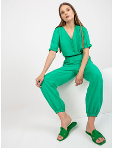 Fashionhunters Πράσινη καλοκαιρινή ολόσωμη φόρμα με κοντά μανίκια RUE PARIS