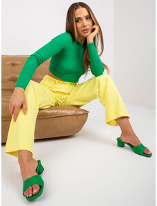 Fashionhunters RUE PARIS ανοιχτό κίτρινο υφασμάτινο παντελόνι με φαρδιά πόδια