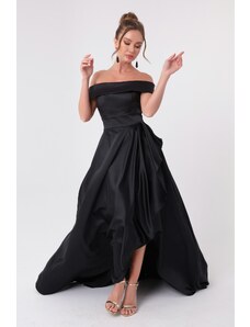 Lafaba Γυναικείο Μαύρο Bateau Neck Σατέν Βραδινό &; Prom Φόρεμα