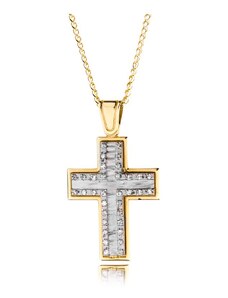 Paraxenies Χειροποίητος βαπτιστικός σταυρός 14 καρατίων και λευκόχρυσος Κ14 μαζί με με την αλυσίδα του επίσης από χρυσό 14 καρατίων Κ14