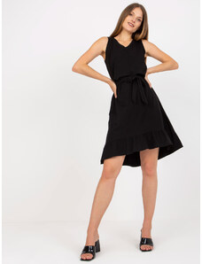 Fashionhunters Μαύρο βαμβακερό βασικό φόρεμα με διακοσμητικά στοιχεία RUE PARIS