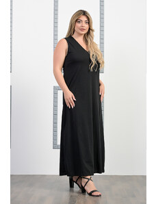 Honey Φόρεμα Maxi Aμάνικο σε Ισια Γραμμή Μαύρο - Plus Size - Plus Size