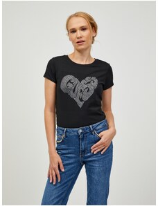 Μαύρο Γυναικείο T-Shirt Guess Heart - Γυναικεία