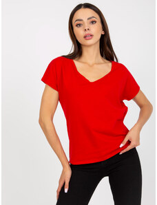 Fashionhunters Βασικό κόκκινο γυναικείο βαμβακερό μπλουζάκι