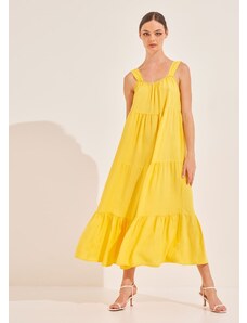 KATELONDON Φόρεμα με φαρδιά τιράντα σε ξεχωριστά τμήματα - Κίτρινο