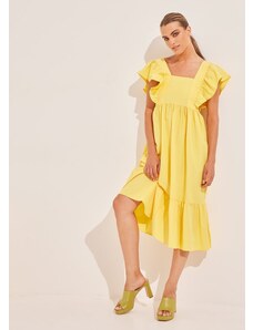 KATELONDON Φόρεμα με τετράγωνη λαιμόκοψη και βολάν - Κίτρινο