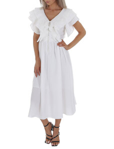 WHITE ICY Μίντι φόρεμα με πλισέ βολάν - Λευκό
