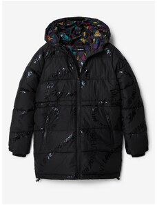 Μαύρο κοριτσίστικο χειμωνιάτικο καπιτονέ παλτό Desigual γράμματα - Κορίτσια