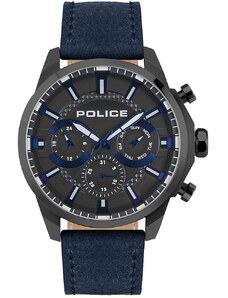 POLICE Menelik - PEWJF2204206, Black case with Blue Leather Strap