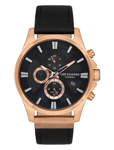 LEE COOPER Dual Time Men's - LC07425.451, Rose Gold case with Black Leather Strap