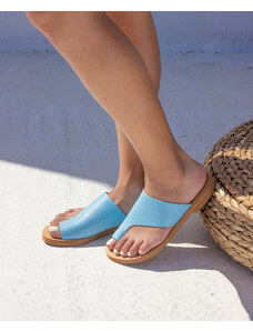 LOVEFASHIONPOINT Sandals Flat Γυναικεία Γαλάζια Δερμάτιναls