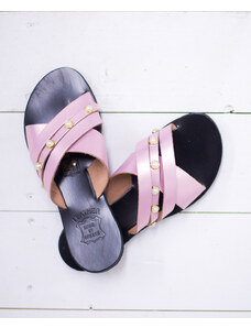LOVEFASHIONPOINT Sandals Flat Γυναικεία Ροζ Δερμάτινα