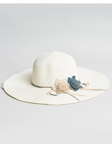 BELTIPO Γυναικείο καπέλο ψάθινο λευκό με λουλούδια