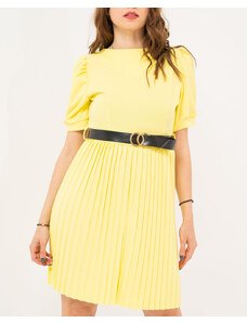 BELTIPO Γυναικείο midi πλισέ Φορέμα κίτρινο με ζώνη