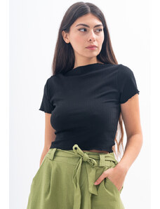 BELTIPO Γυναικεία μπλούζα T-shirt Ριπ Crop Top Μαύρο